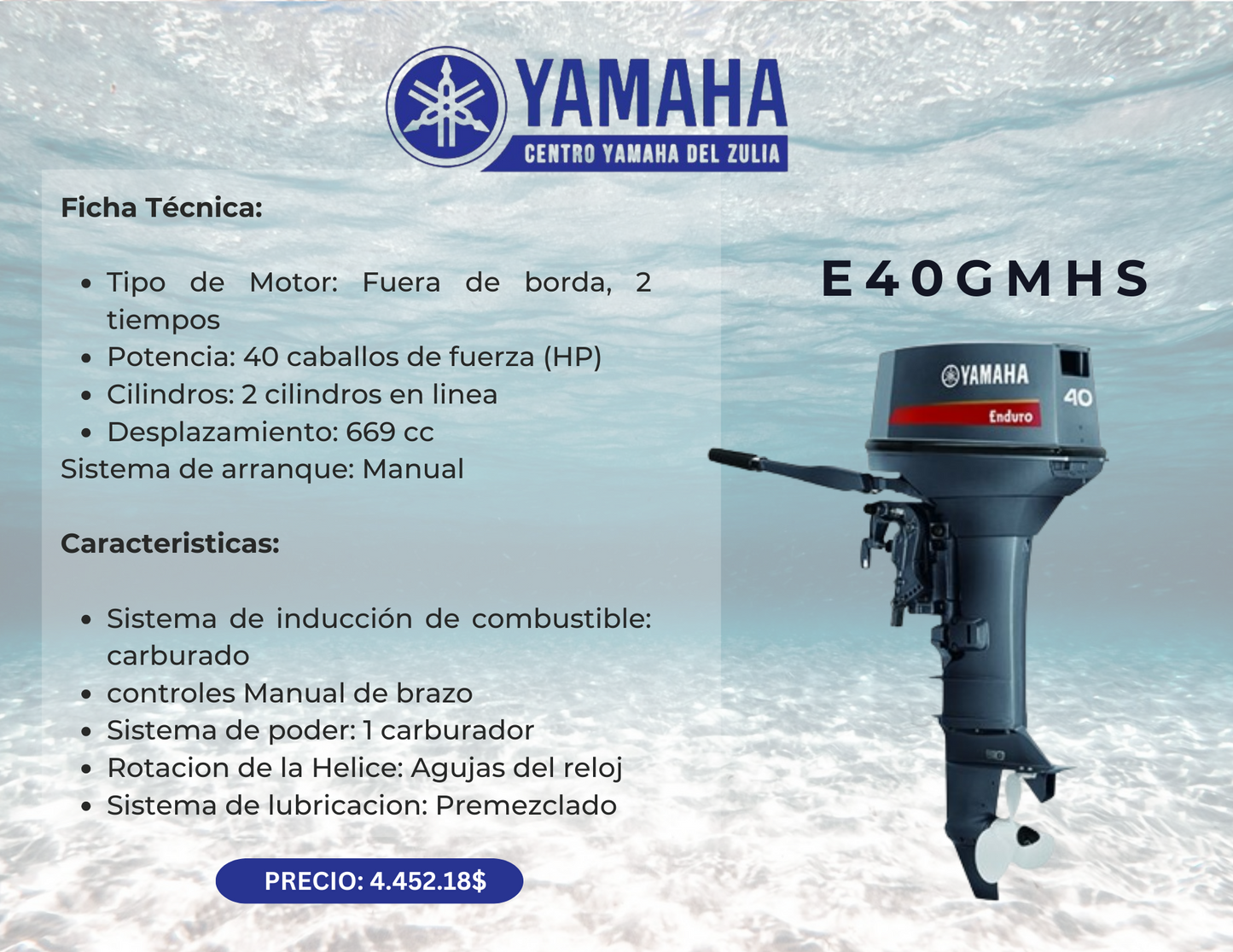 40HP MOTOR FUERA DE BORDA YAMAHA E40GMHS