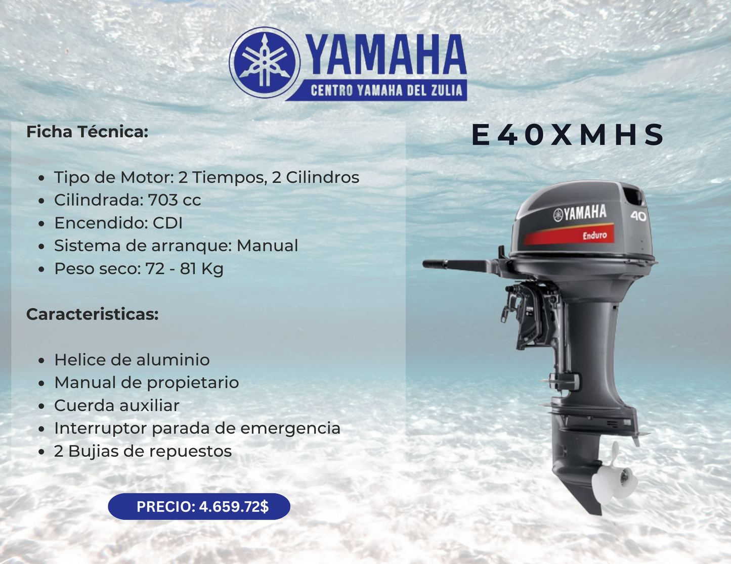 40HP MOTOR FUERA DE BORDA YAMAHA E40XMHS