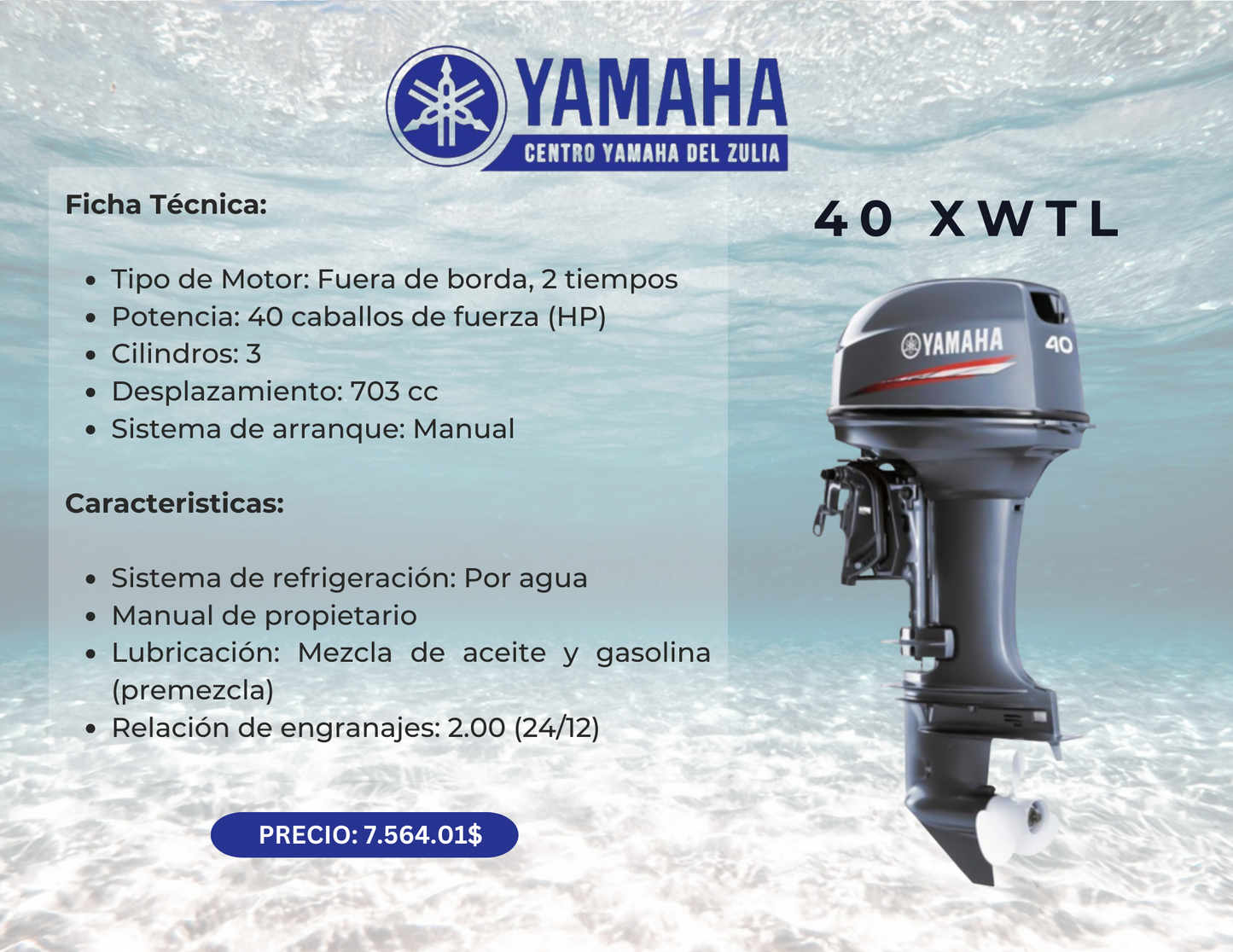 40HP MOTORES FUERA DE BORDA YAMAHA 40XWTL