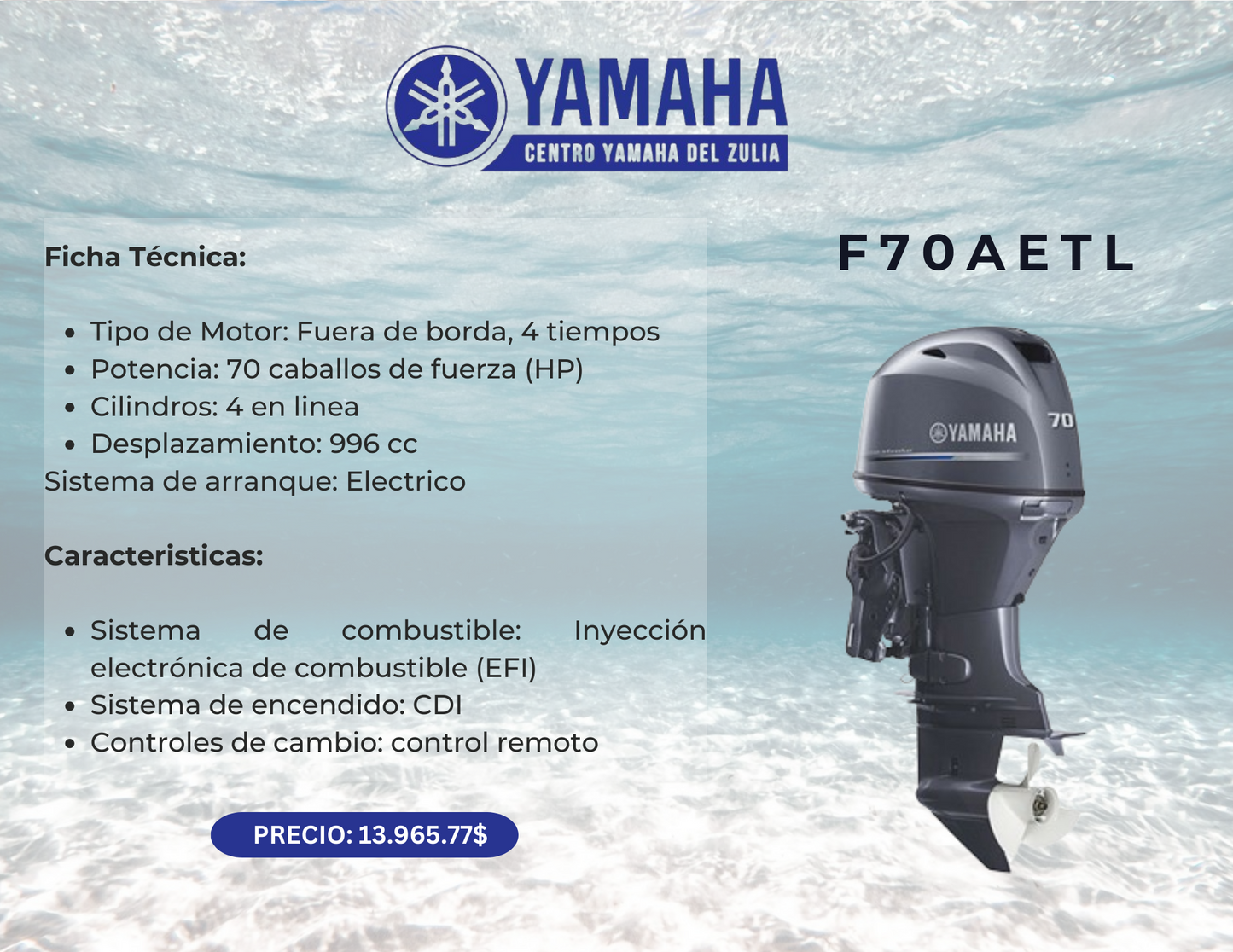 70HP MOTOR FUERA DE BORDA YAMAHA F70AETL