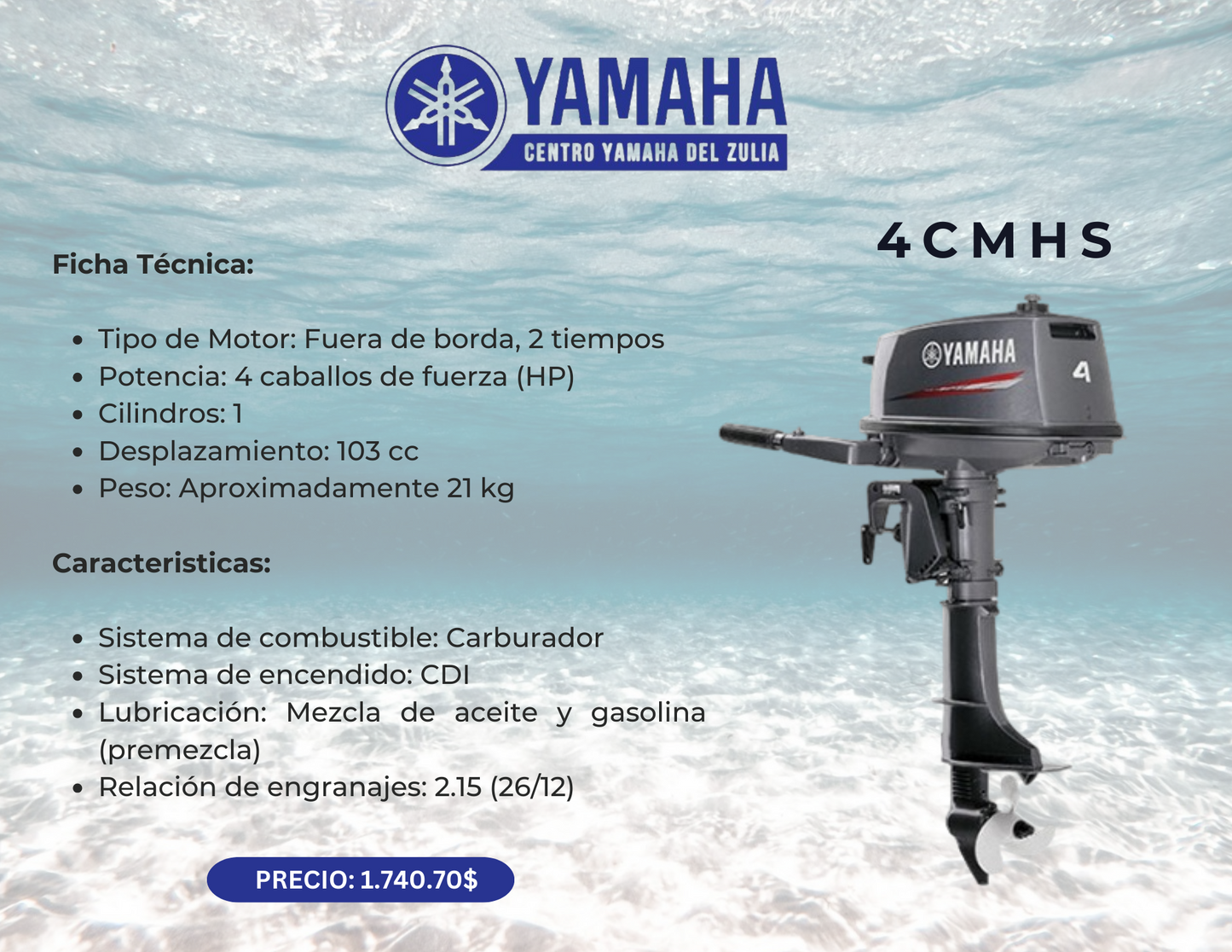 4HP MOTOR FUERA DE BORDA YAHAMA 4CMHS