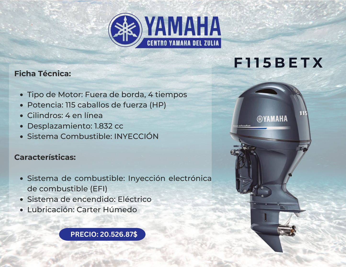 115HP MOTOR FUERA DE BORDA YAMAHA F115BETX