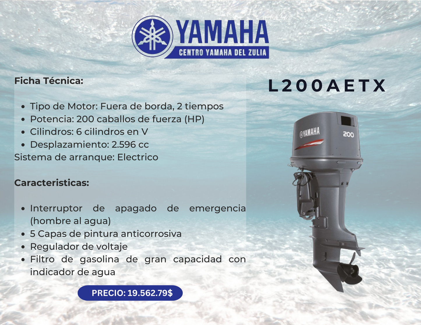 200HP MOTOR FUERA DE BORDA YAMAHA L200AETX