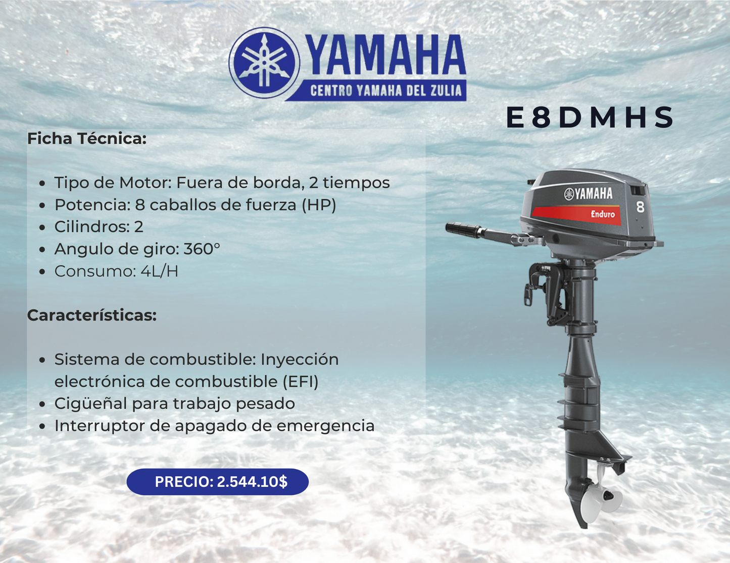 8 HP MOTOR FUERA DE BORDA YAMAHA E8DMHS