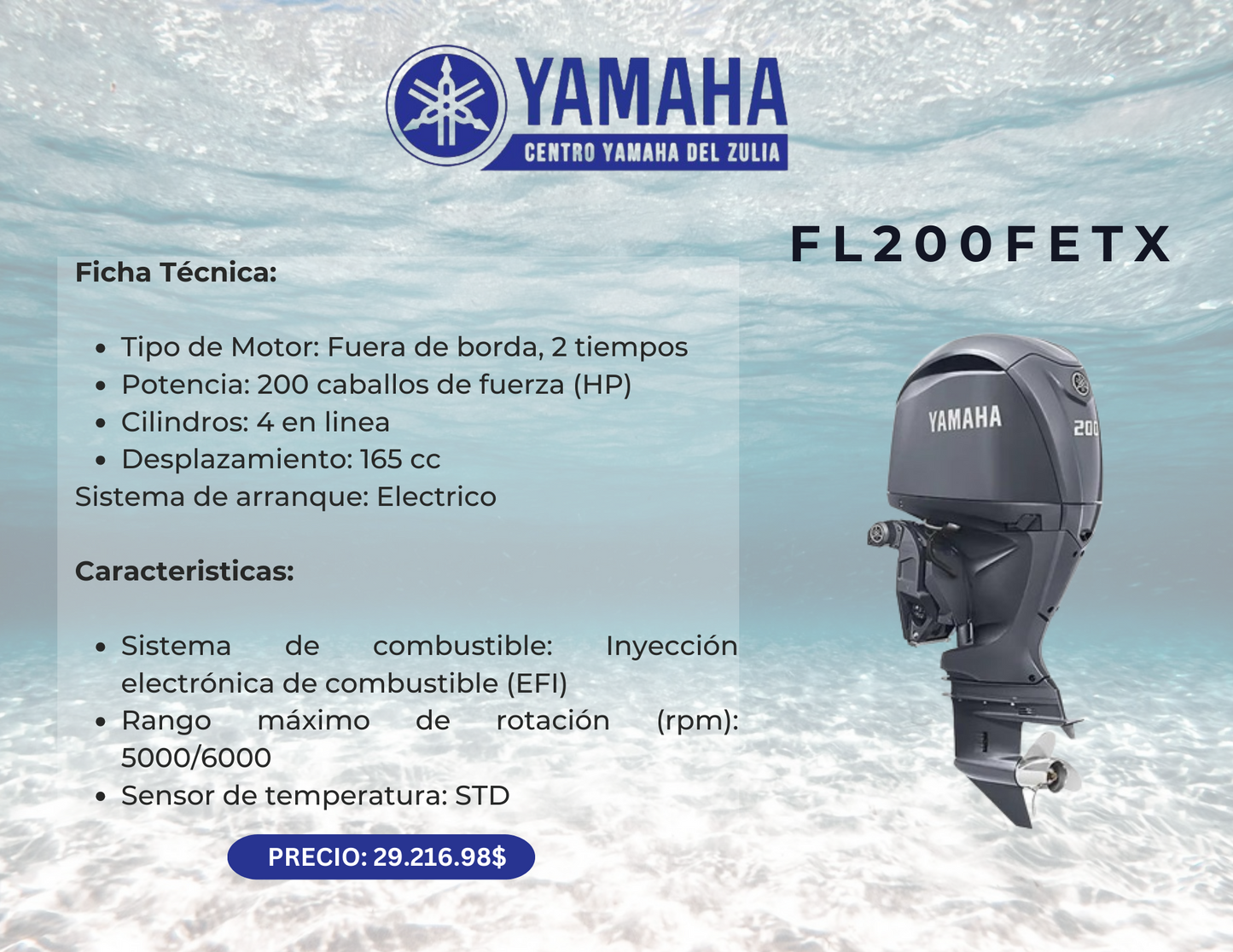 200HP MOTOR FUERA DE BORDA YAMAHA FL200FETX