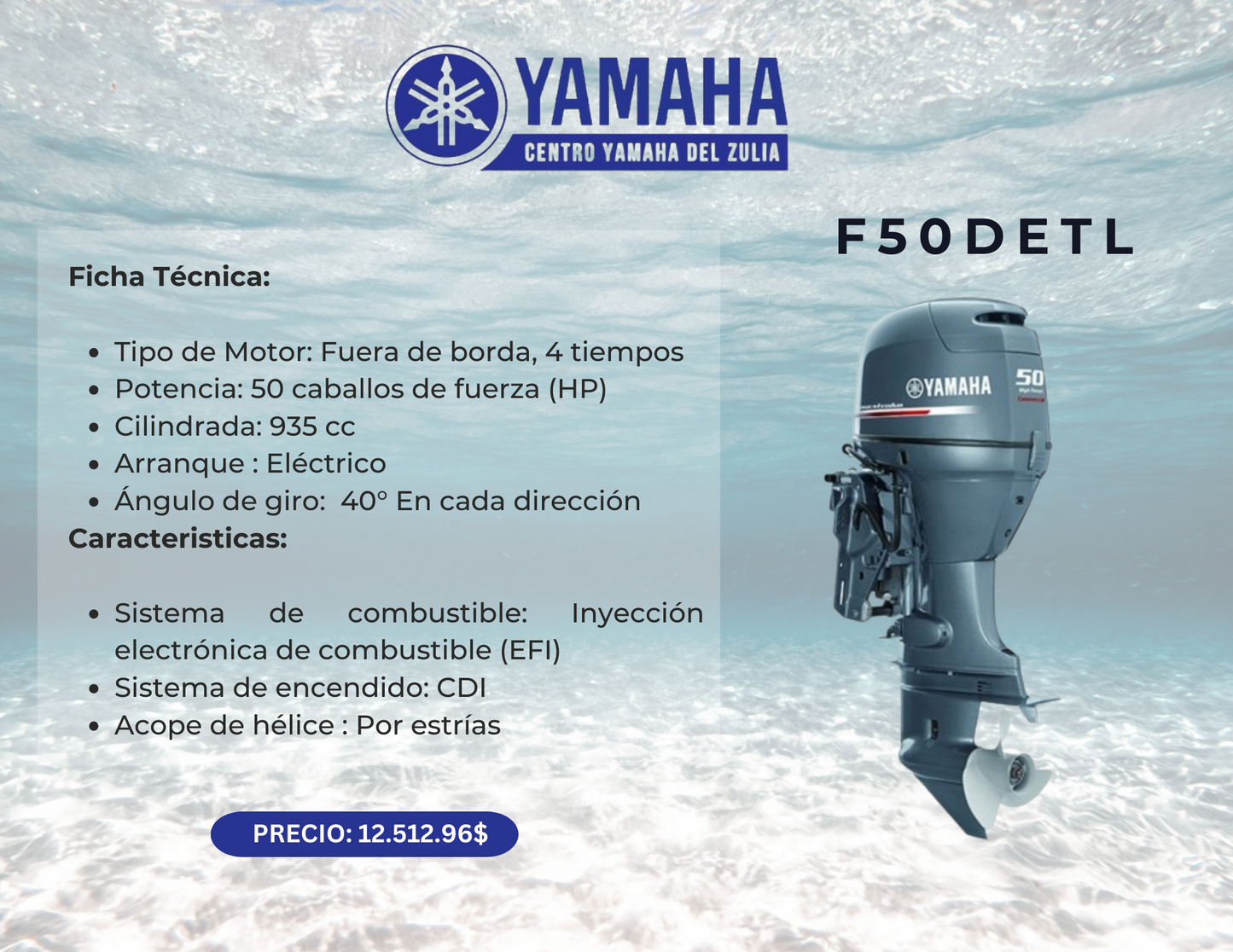 50HP MOTOR FUERA DE BORDA YAMAHA F50DETL