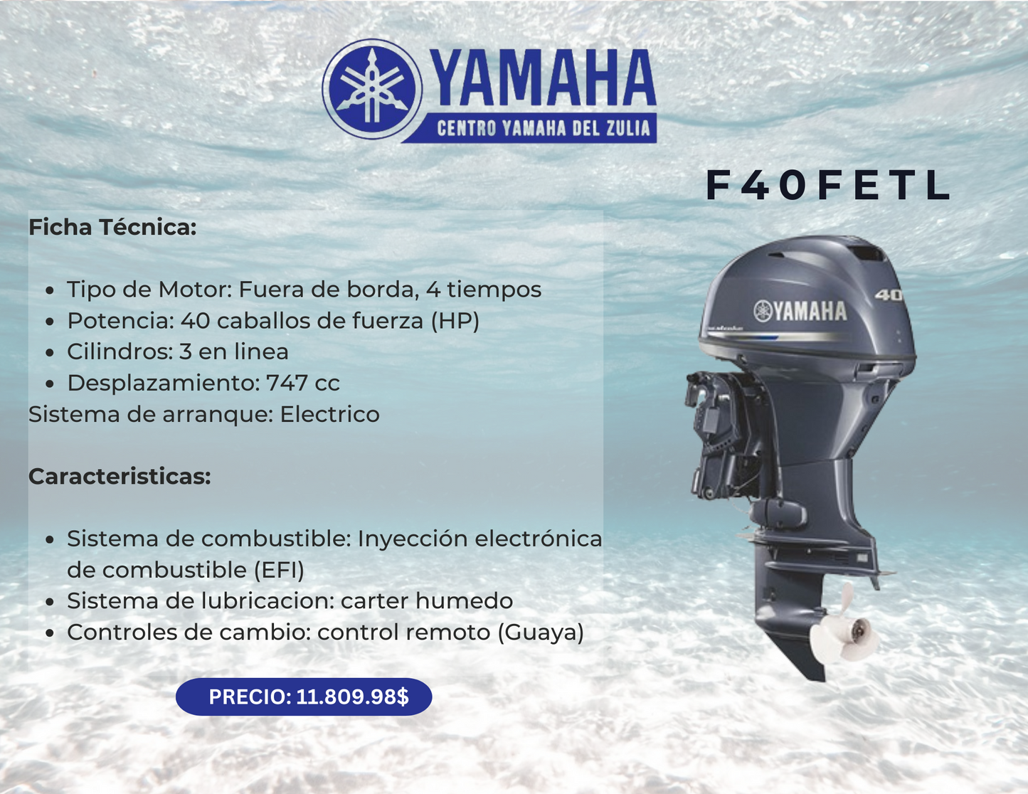 40HP MOTOR FUERA DE BORDA YAMAHA F40FETL