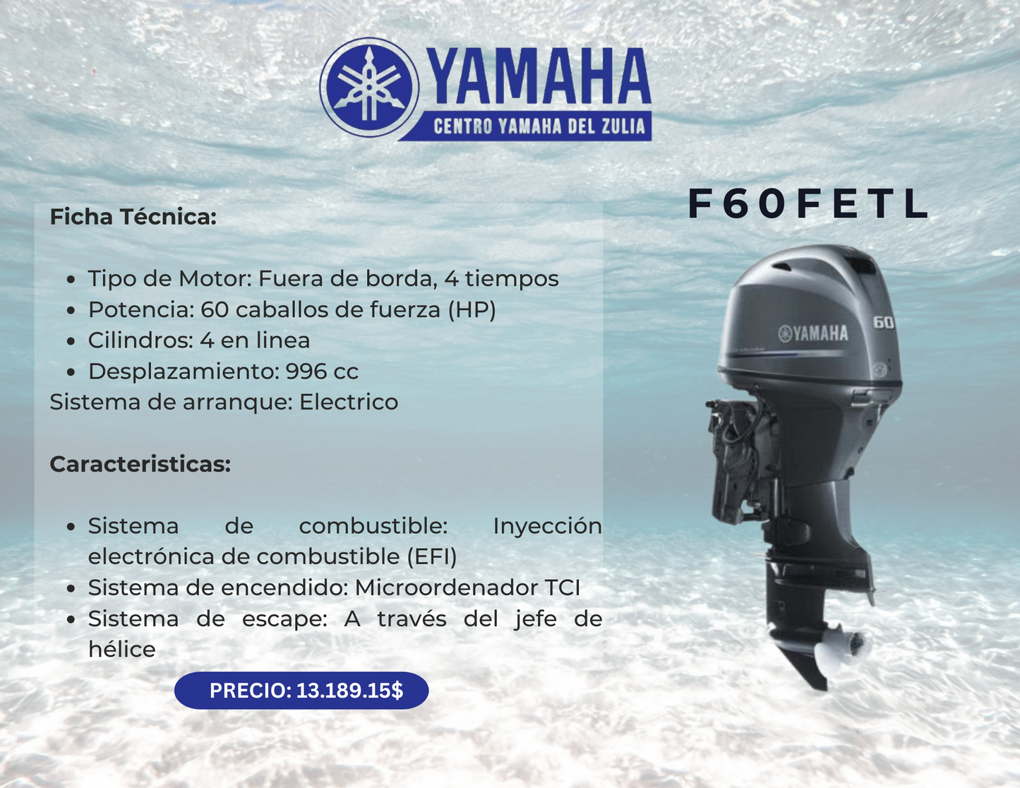 60HP MOTOR FUERA DE BORDA YAMAHA F60FETL