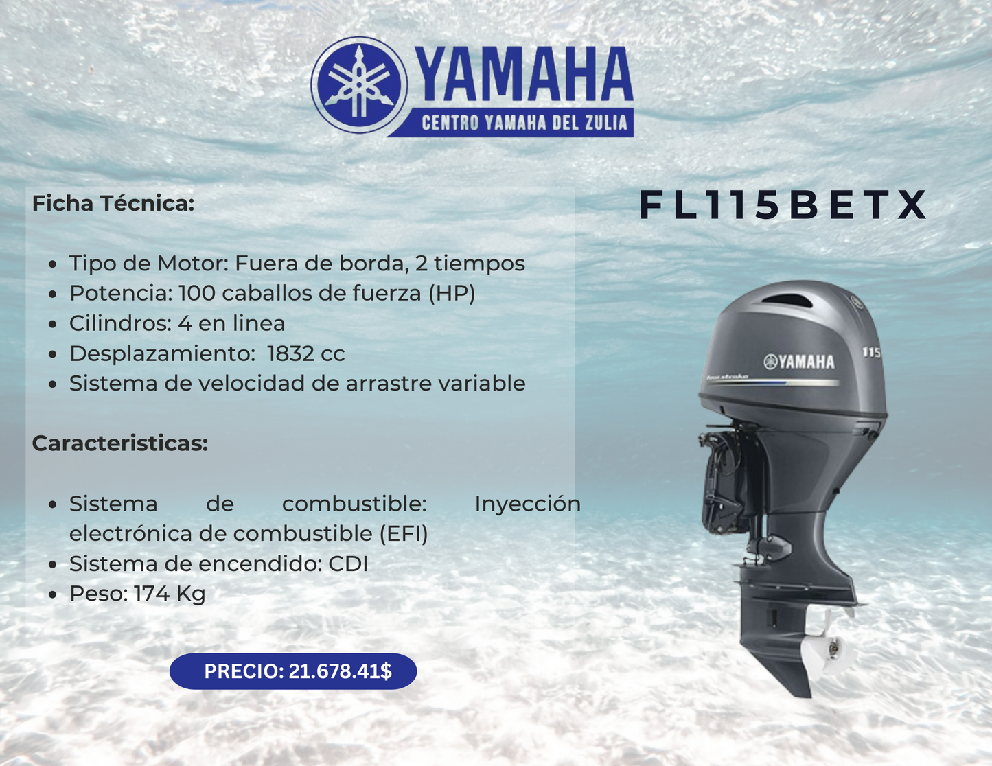 115HP MOTOR FUERA DE BORDA YAMAHA FL115BETX