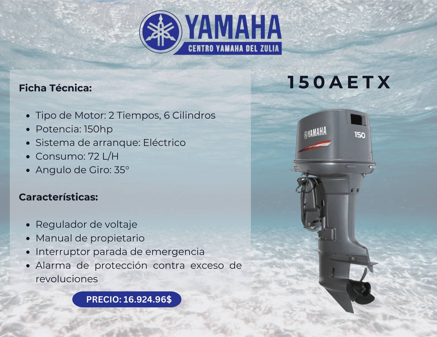 150 HP MOTOR FUERA DE BORDA YAMAHA 150AETX