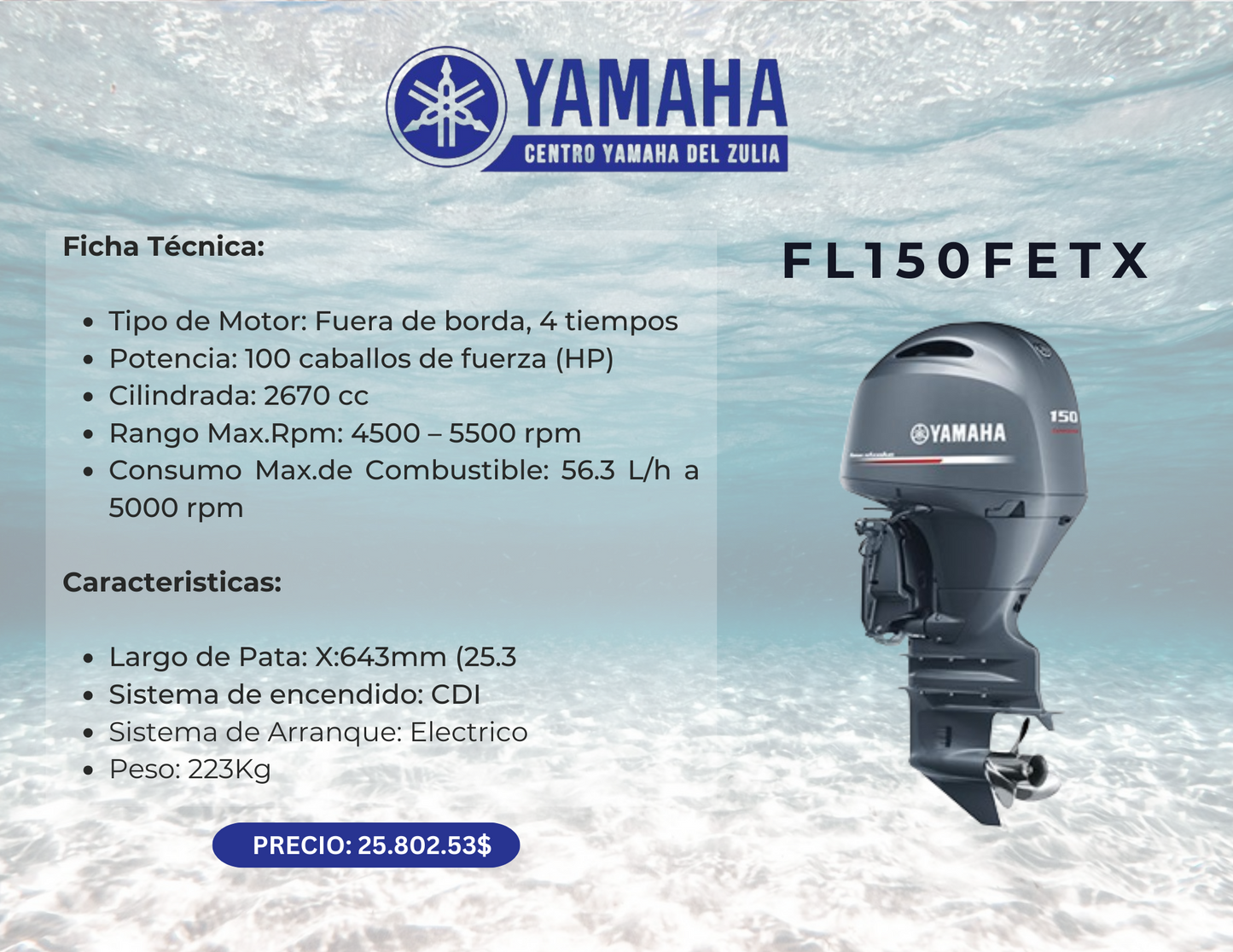 150HP MOTOR FUERA DE BORDA YAMAHA FL150FETX