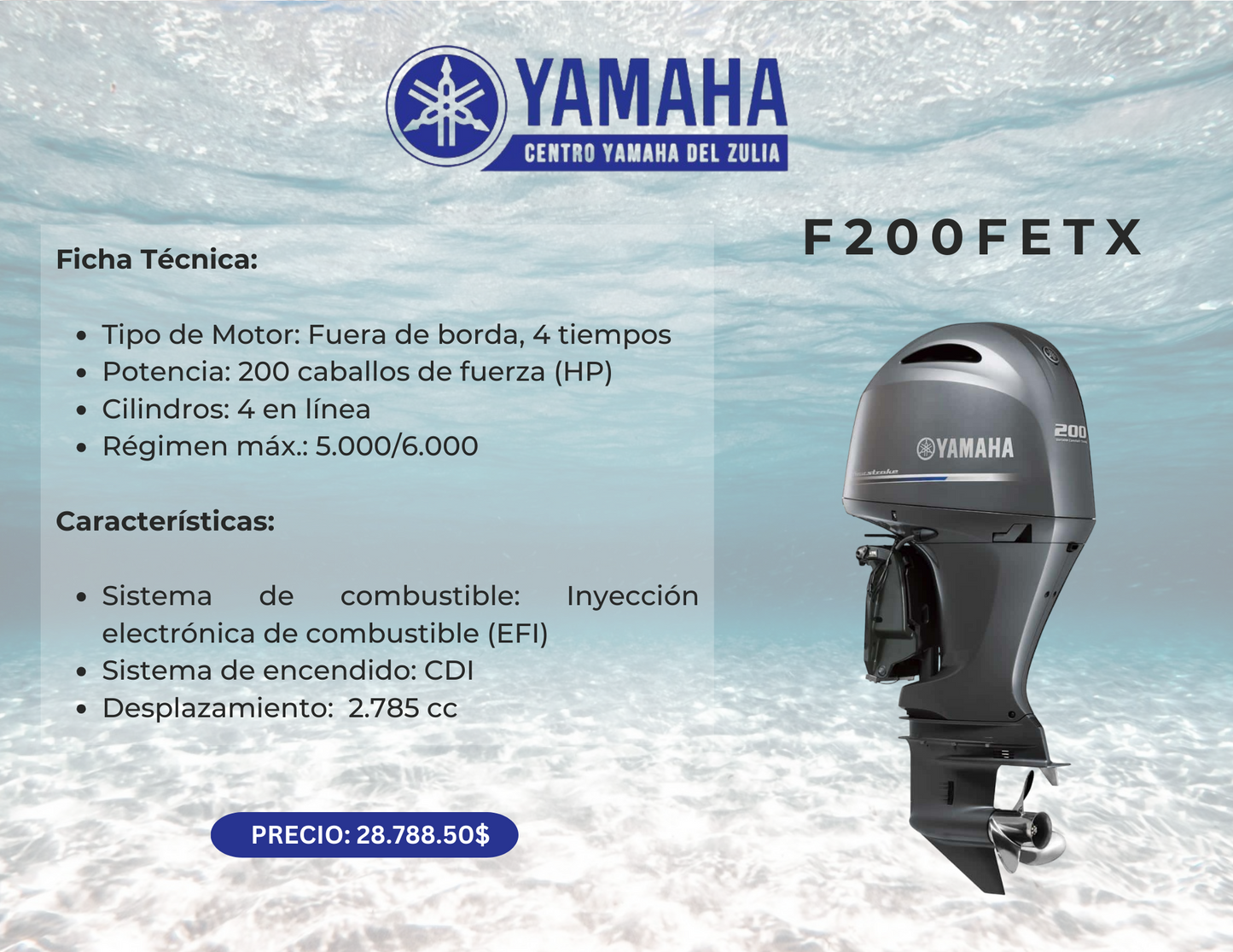 200HP MOTOR FUERA DE BORDA YAMAHA F200FETX